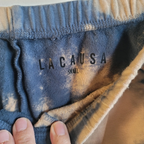 LACAUSA, Tie Dye Soft Fleece Sweatpants, Blue and Light Tan, Size Small - NWT - Picture 3 of 5